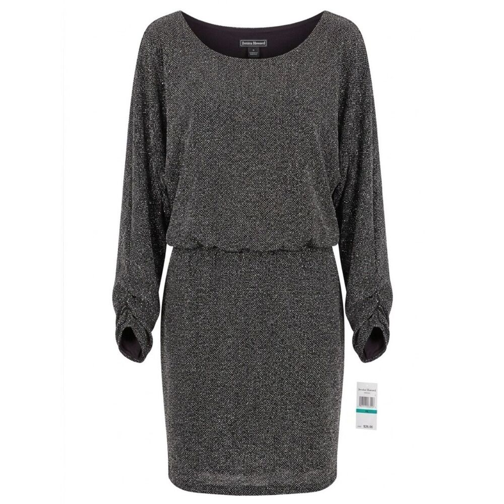 Jessica Howard Silver Black Metallic Blouson Sheath Dress